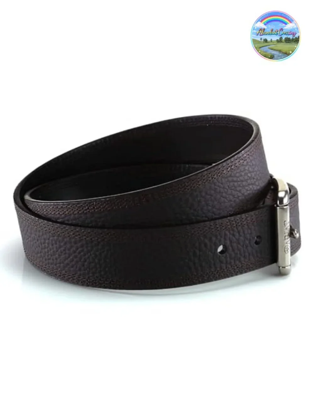 Men's Genuine Leather Western Belt Triple Row Stitch Roller Buckle